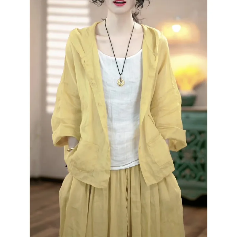 

Simple Fashionable Youthful Cotton Linen Three-piece Set for Women's Spring and Summer Loose Slimming Style Retro Youthful Look