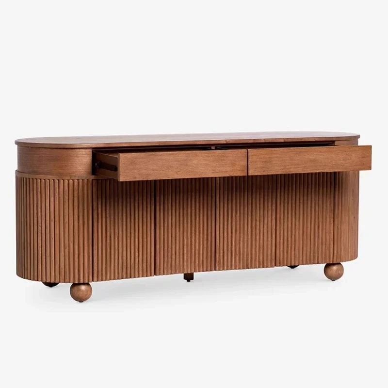 

French medieval solid wood dining side cabinet, integrated storage storage cabinet against the wall