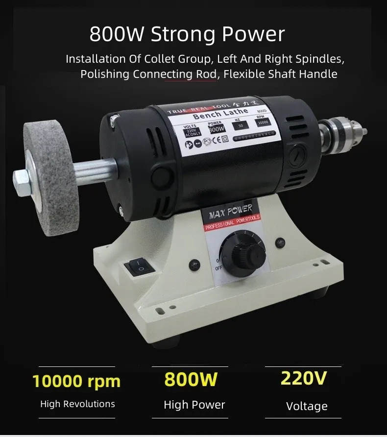 220V 800W High-Power Bench Grinder Electric Eoodworking Jade Carving Polishing machine Grinder 0.3-4mm Flexible Shaft Handle