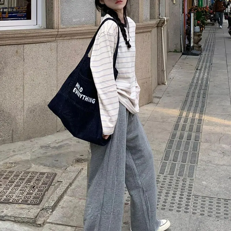 

Fashionable Striped O-Neck Pullovers 2025 Autumn Korean Basic Loose Female Clothing Patch Designs Casual Long Sleeve T-shirts