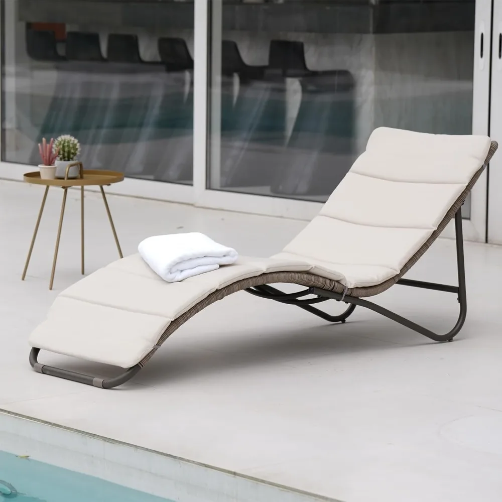

Outdoor Chaise Lounge Sunbathing Chair Arc Lounger with Wicker Cushion Multipurpose Lounge Chair, Customized