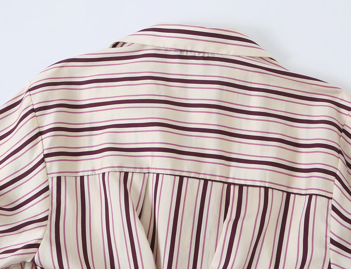BSAY 2026 Herbstmode Damen Gestreiftes Hemd mit Reverskragen und Verstellbarem Roll-Up-Ärmel-Design, Knopfverschluss Vorne, Locker Geschnittene Freizeitbluse – Detail 6