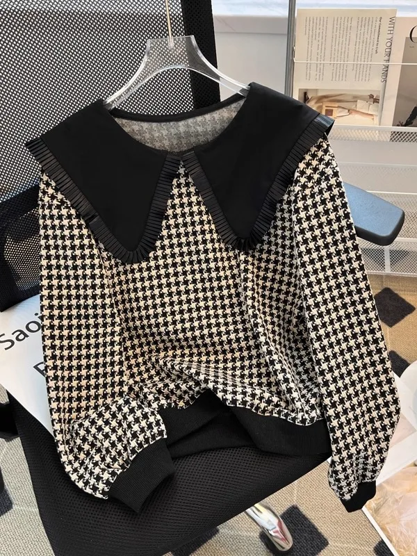 

Модная корейская женская футболка с длинным рукавом, свободного кроя, с воротником-стойкой, осень-зима-весна, новинка