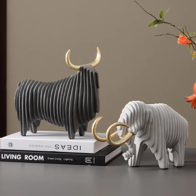 Creative Mammoth Resin Ornaments Simulated Elephant Sculpture Abstract Striped Elephant Decorative Figurines Home Decoration