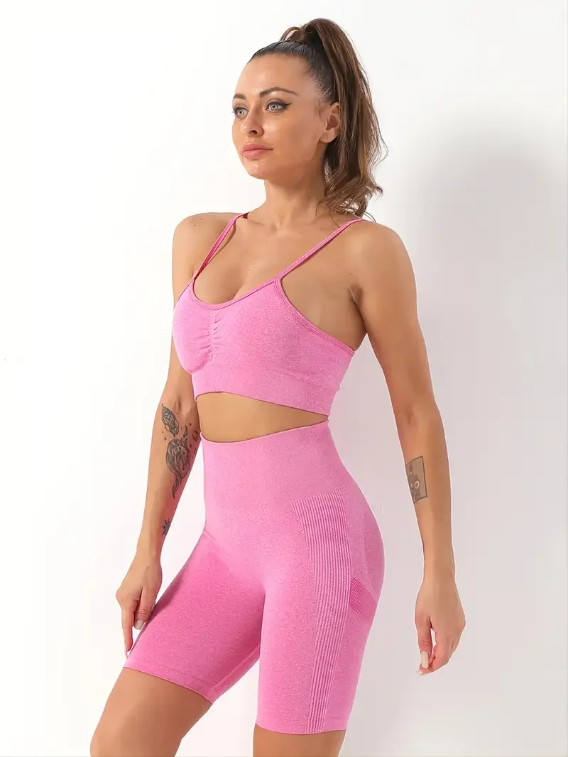 

Women's Sports Yoga Bra & High Waist Shorts, High Stretch Fitness Workout Set