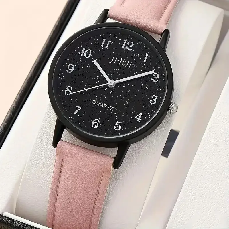 6pcs Elegant round dial pointer quartz watch and women's watch and gift accessory set for the college