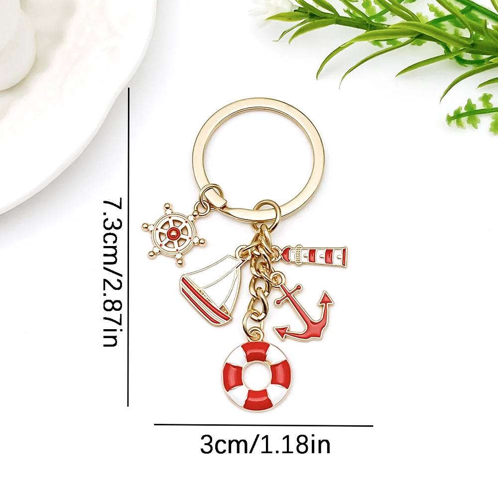 Mini Metal Sailboat Lighthouse Life Buoy Pendant Keychain Enamel Anchor Key Holder Backpack Decor Marine Worker'S Souvenir Gift - view 6