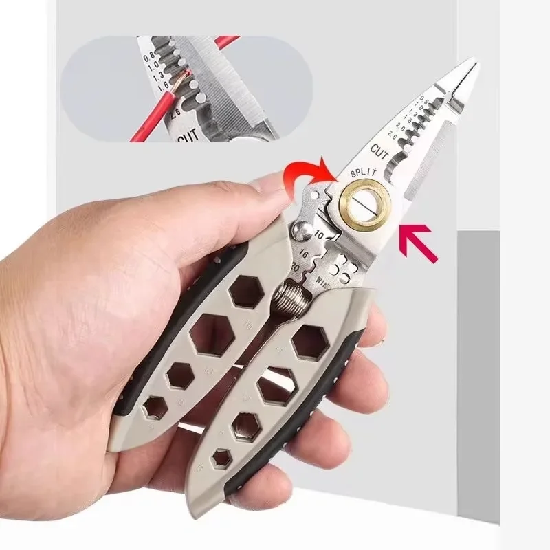 Multifunctional Electrician Needle Nose Pliers Wire Stripper Cable Cutting Crimping Tool With Hex Socket Holes For Home Electric