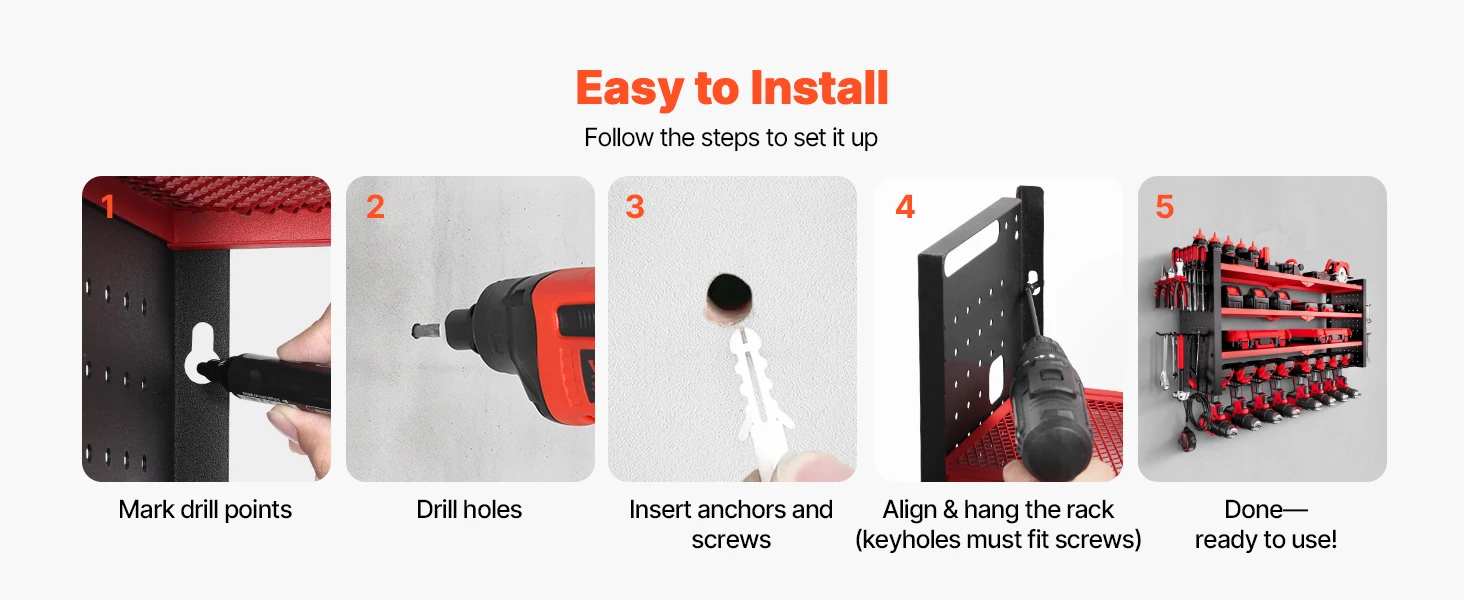 SucceBuy 4-Layer Hand Power Tool Organizer Rack Wall Mounted Pegboards Electric Drill Storage Holder for Garage Workshop