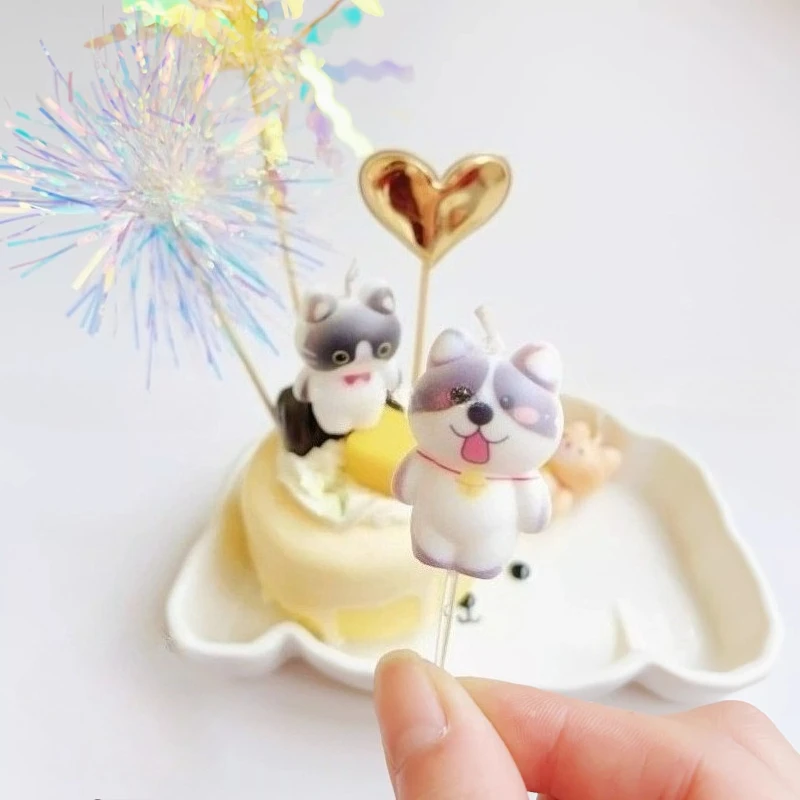 3pcs Cat Dog Birthday Candles Cake Decoration Kids Puppy Cake Toppers Pet Birthday Candles Party Baking Supplies