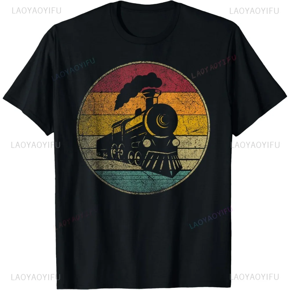 Train Vintage Engineer Engine Conductor Graphic Printed T-Shirt Casual Fashion Loose Harajuku Man Tshirt Cotton Short Sleeve Tee