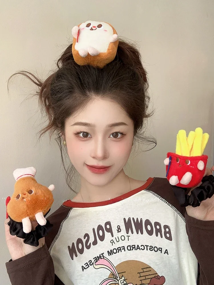 Cute Cartoon Plush Hair Loops Hamburger Hair Headwear, Children's Korean Version Hair Rope Ball Head Rubber Band