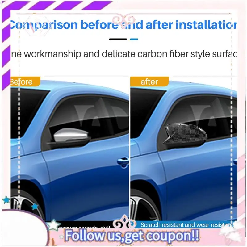 

Easy To Use For Scirocco 2009-2018 Plastic Door Side Wing Rearview Mirror Ox Horn Cover Cap Car Accessories