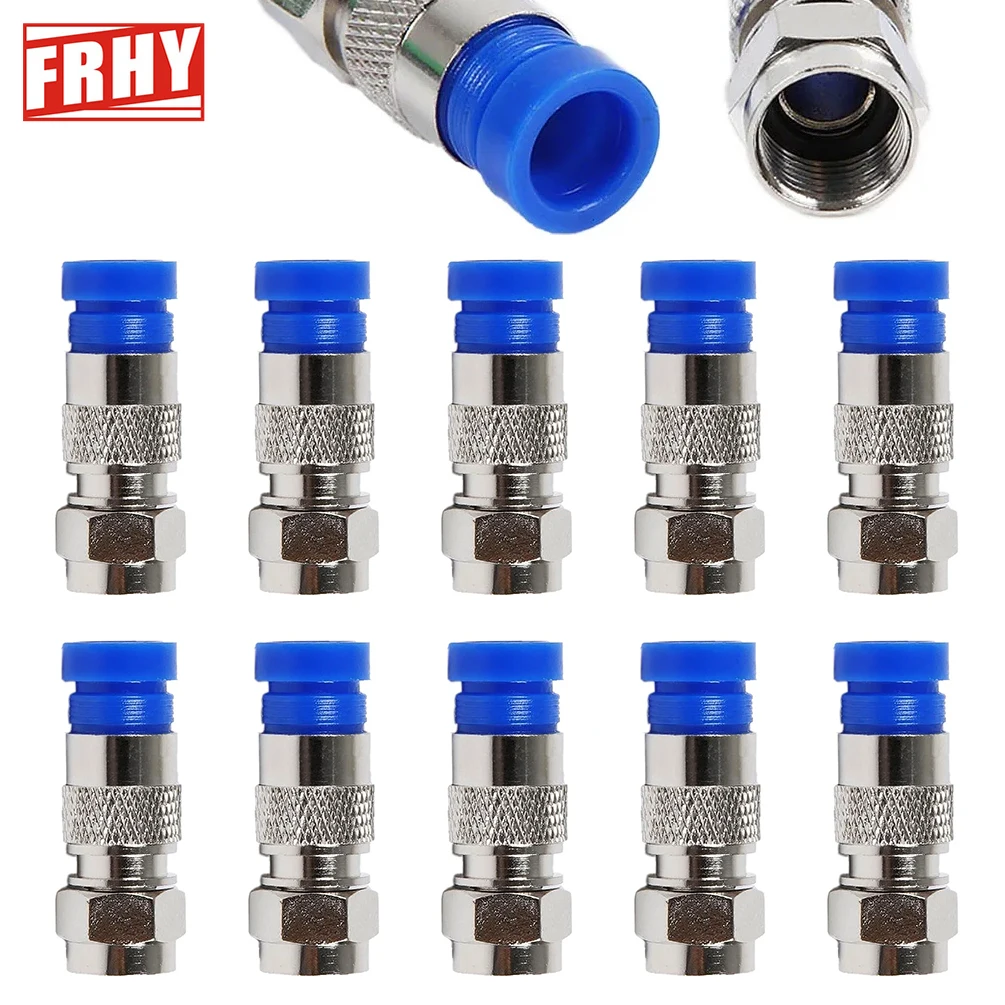 10PCS F-Type RG6 Compression Connectors - Premium Coaxial Cable Adapter Kit for Satellite & Cable TV