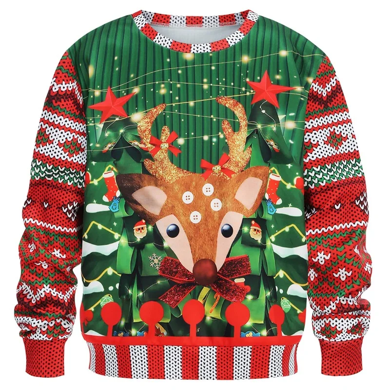 

Уродливый рождественский свитер с принтом по всей поверхности для мужчин и женщин, пуловер со светодиодной подсветкой, забавная рождественская толстовка из альпаки