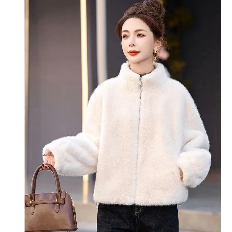 Thiened ort Pelzmantel Neue Winter Sle Pelz Inteated Leder Und Pelz Lose frauen Faion Stehkragen Jaet