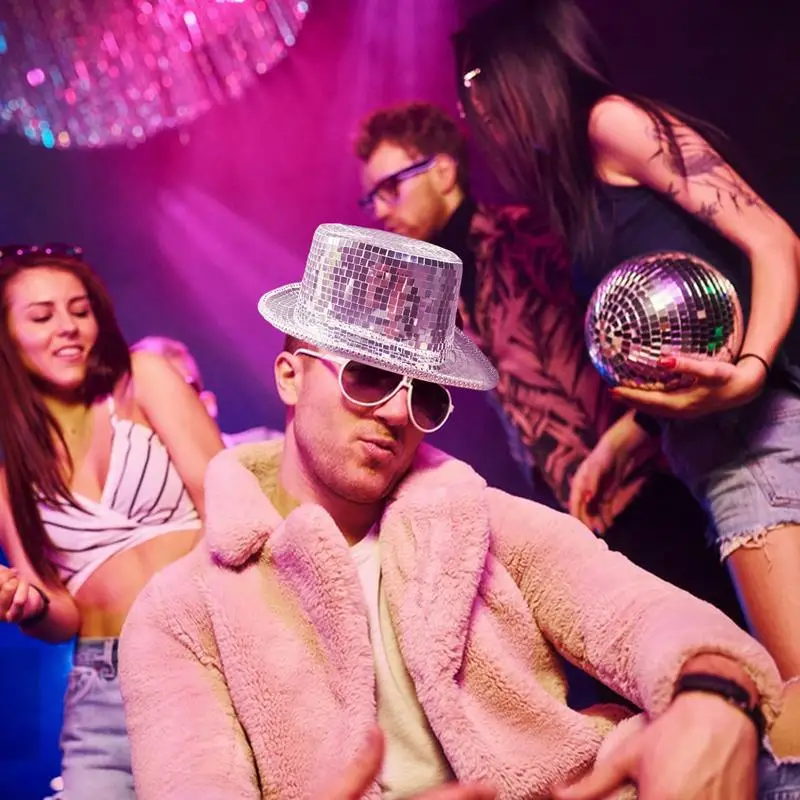 

Top Hats For Adults Disco Dress Up Hat Mirror Glitter Headwear For Men Women Unisex Costume Party Props Dance Nightclub Outdoor