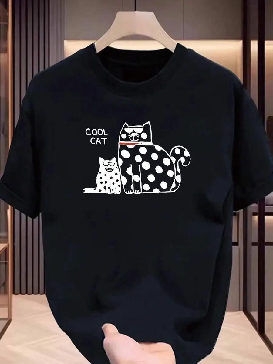 

Mens Cotton Cool Spotted Cat Print Crew Neck Short Sleeve T-Shirt Casual Summer Tee