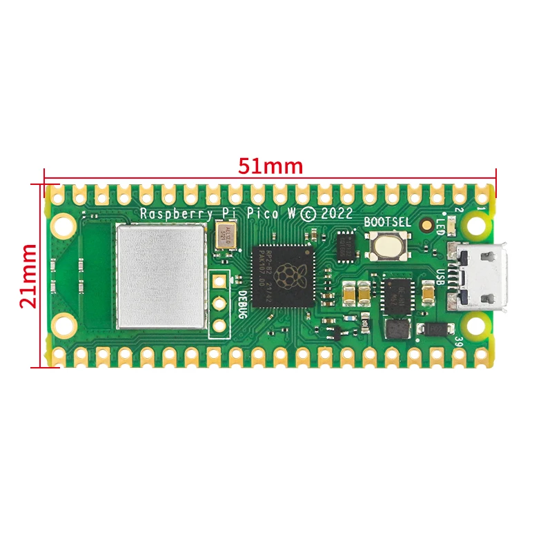 Raspberry Pi Pico W com WiFi 2.4 e módulo sem fio 5G, RP2040 oficial, processador Dual-Core, microcontrolador, caso opcional, GPIO