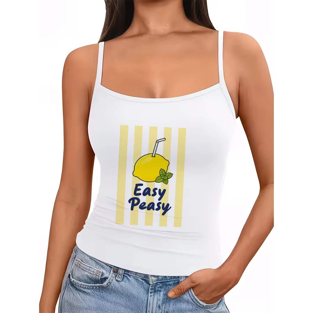 Lemon Juice Camisole Women Yellow Stripe Graphic Tank Tops Summer Seaside Beach Walk Pool Side Sunbathing Holiday Wear