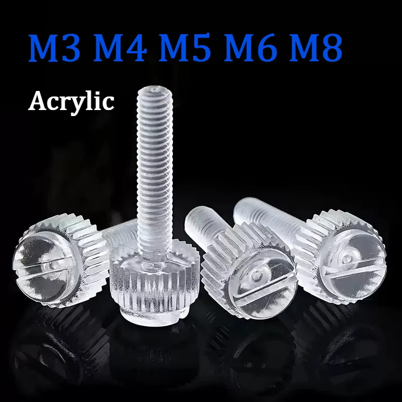 10/20/50Pcs M3 M4 M5 M6 M8 Acrylic Clear Transparent Knurled Slotted Head Toolless Hand Tighten Thumb Bolt Screw