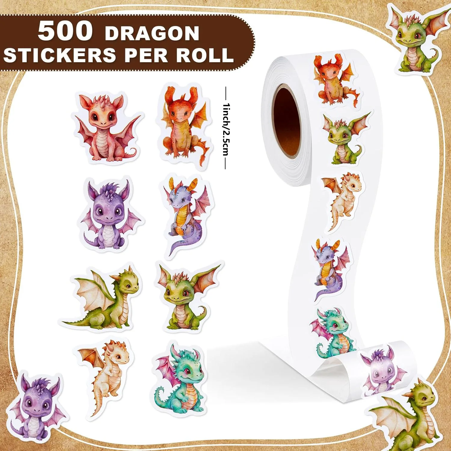 Dinosaur Rolls Small Stickers 500Pcs Cute Circle Teacher Supplies Stickers for Classroom 10 Designs Motivational Stickers,1 inch