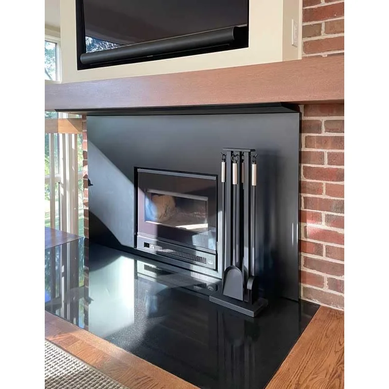 Home and Hearth 18039 ชุดเครื่องมือเตาผิงร่วมสมัย, 32" H, 22 Lb, สีดําด้านพร้อมที่จับเหล็กขัดเงา