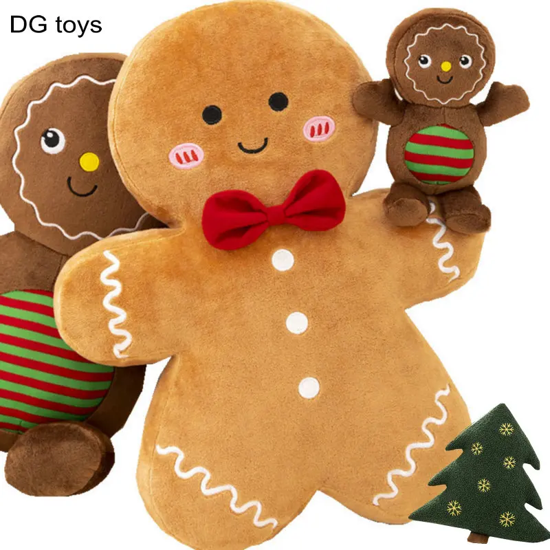 Adorable Ginger Bread Plush Toy Stuffed Caramel Chocolate Gingerbread Man Cushion Christmas Tree House Bow Ring Decor Xmas Deer