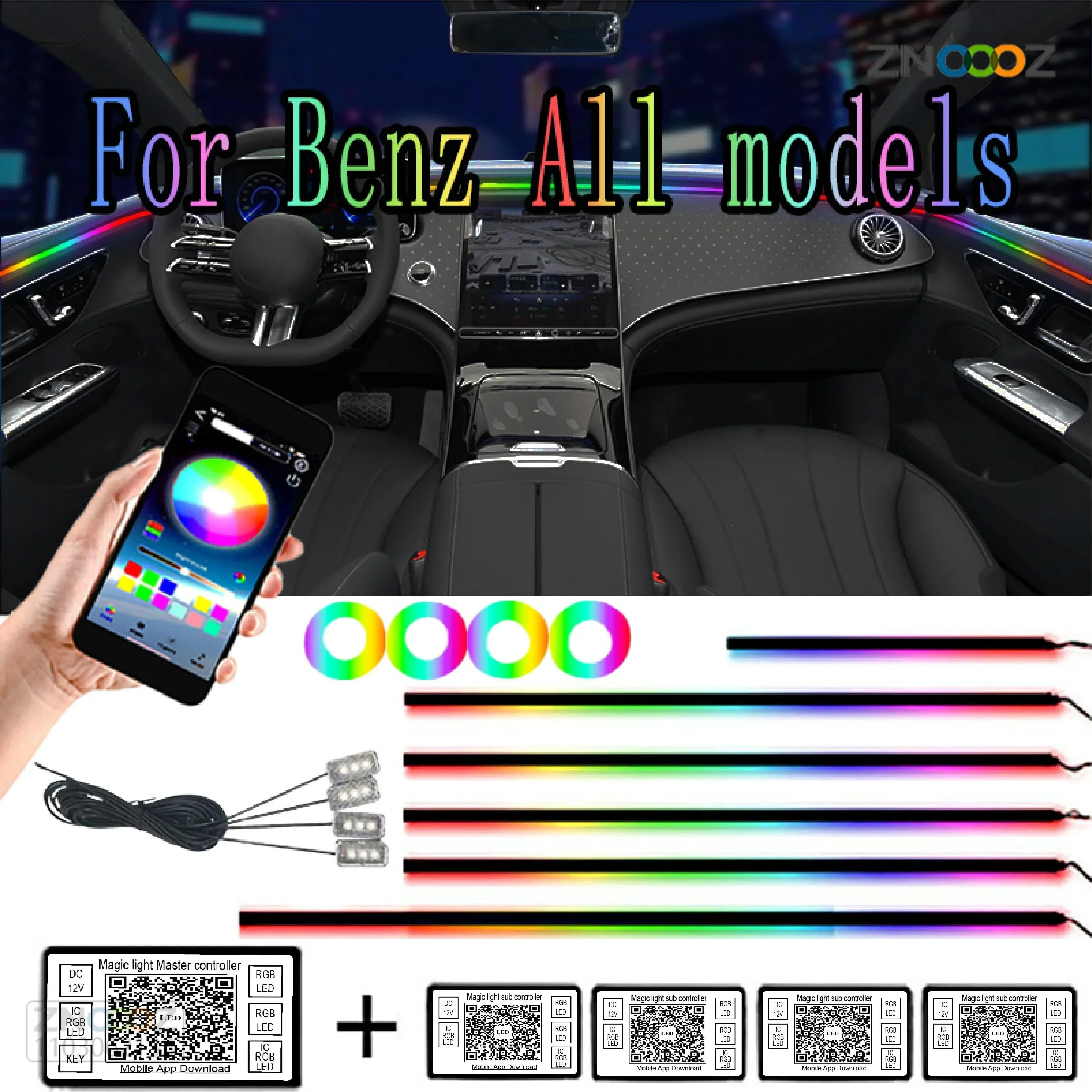 Per Mercedes Benz A B C E G ML S CLK CL 3 64 colori RGB Symphony Car LED interni luce ambientale