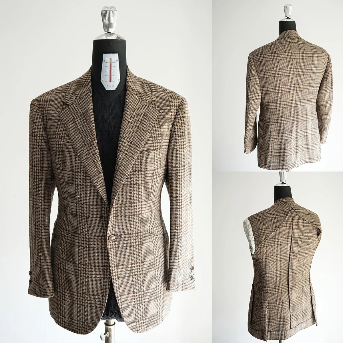 

Mens Tweed Coat Wool Formal Groom Wear Work Vintage Business Customize Tuxedos Blazer 2 Pieces Jacket And Vest