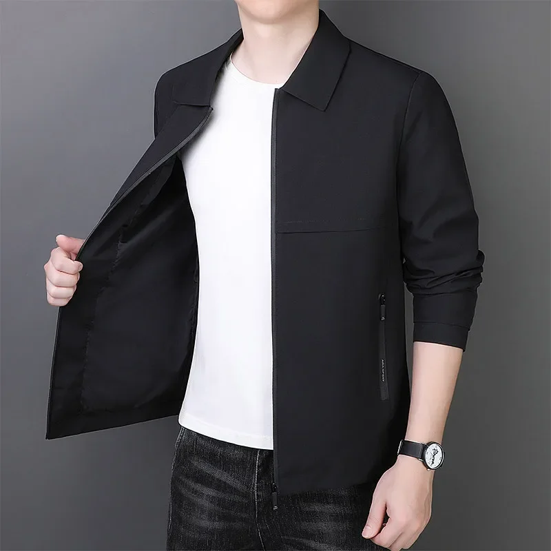 high quality business jacket for men long sleeve big size zipper new autumn 2023 outerwear clothing - black khaki blue