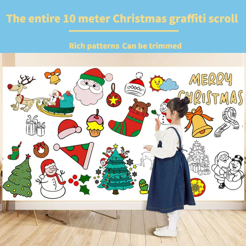 

1Roll 10Meter Christmas Theme Children's Drawing Roll Color Filling Paper Graffiti Scroll Coloring Paper Kids DIY Painting Roll