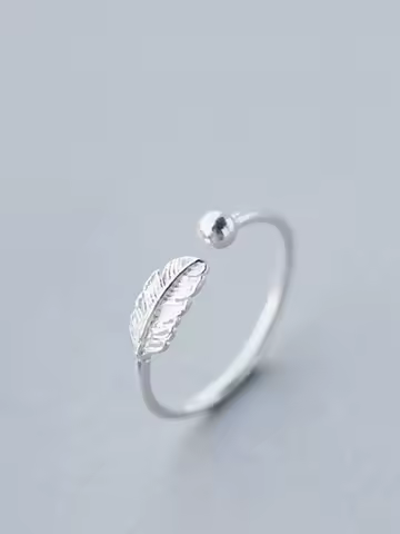 Buyee 925 Sterling Silver Fashion Ring Finger Light White Simple Open Ring for Women Men Trend Feather Fine Jewelry Circle