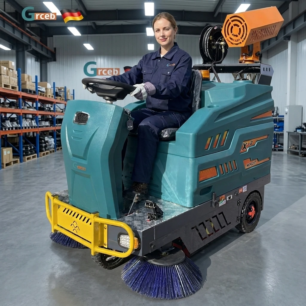 High Efficiency HS1450 Ride-On Floor Cleaning Sweeper Electric Street Road Vacuum New Condition Plastic Including Motor Pump