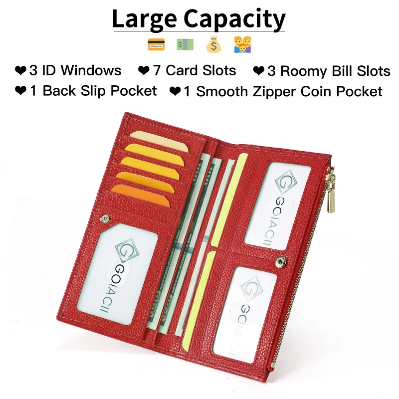 Western RFID Blocking Ultrathin Card Slot Leather Women Wallet Fashion Zipper Large Capacity Purse for Ladies