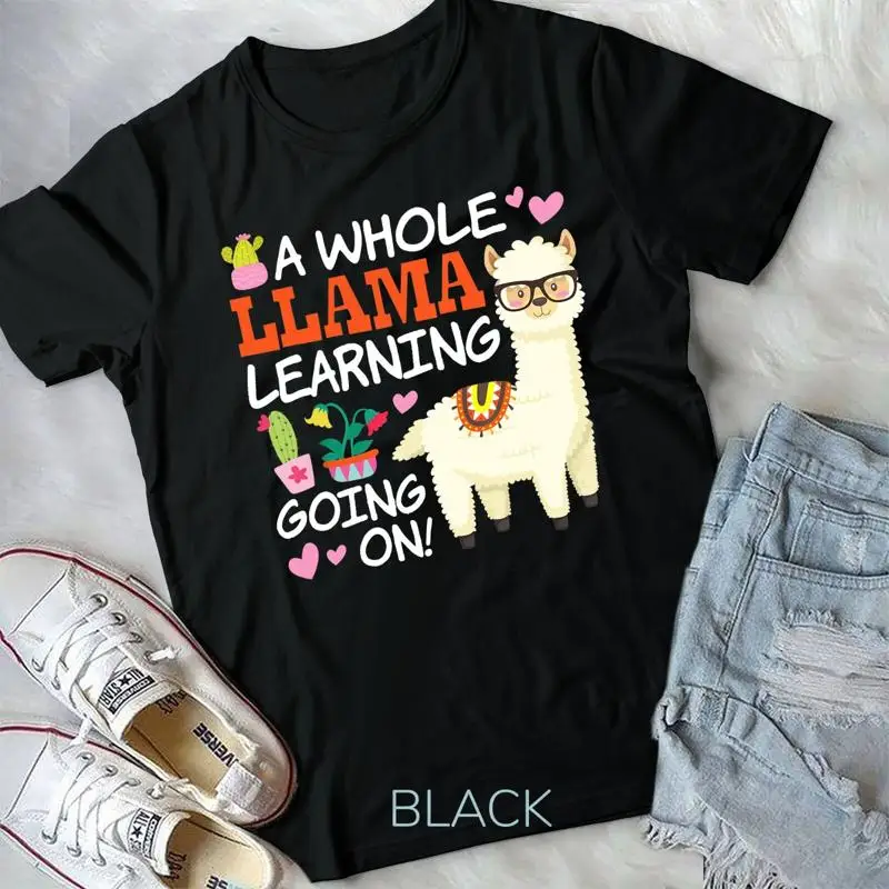 Llama Learning T Shirt Teachers Students Alpaca Lovers Unisex T shirt