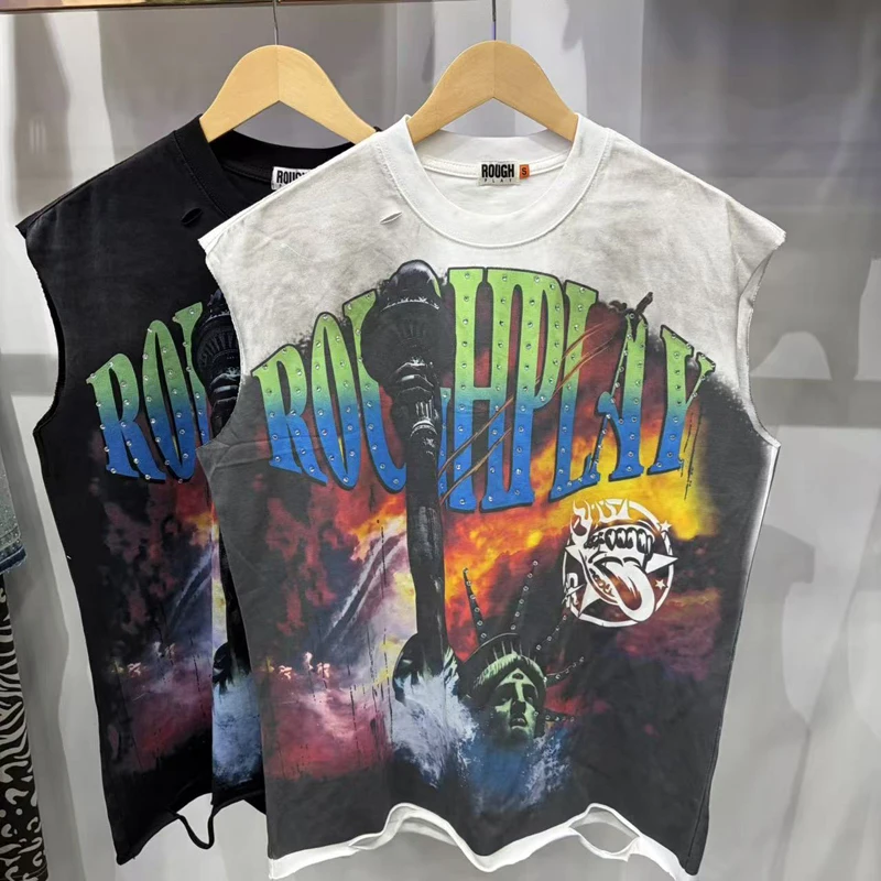 Summer New Rough Play T-shirt High Street Trend Fashion Hip Hop Men's Women's Tops