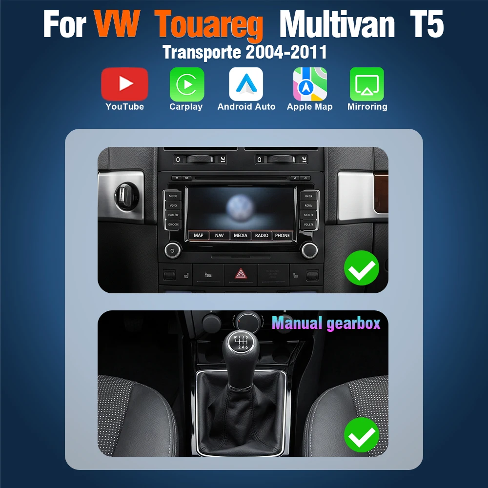 AUTOTOP 7" YouTube draadloze CarPlay autoradio voor VW Volkswagen Touareg Transporter T5 Multivan Android Auto multimediaspeler