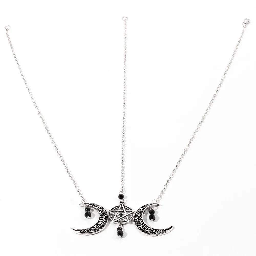Vintage Crystal Black Beads Percy Pentacle Supernatural Hair Accessories Head Chain Star Moon Cosplay Halloween Hair Jewelry