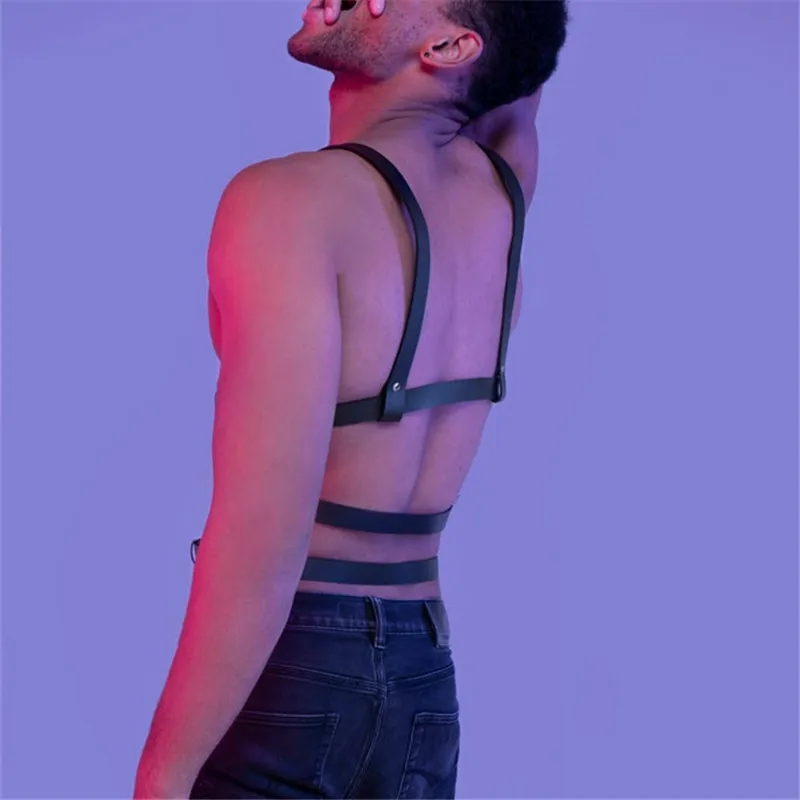 Male Leather Lingerie Sexual Chest Harness Men Adjustable Rave Gay Clothing BDSM Fetish Full Body Harness Belt Strap for Sex