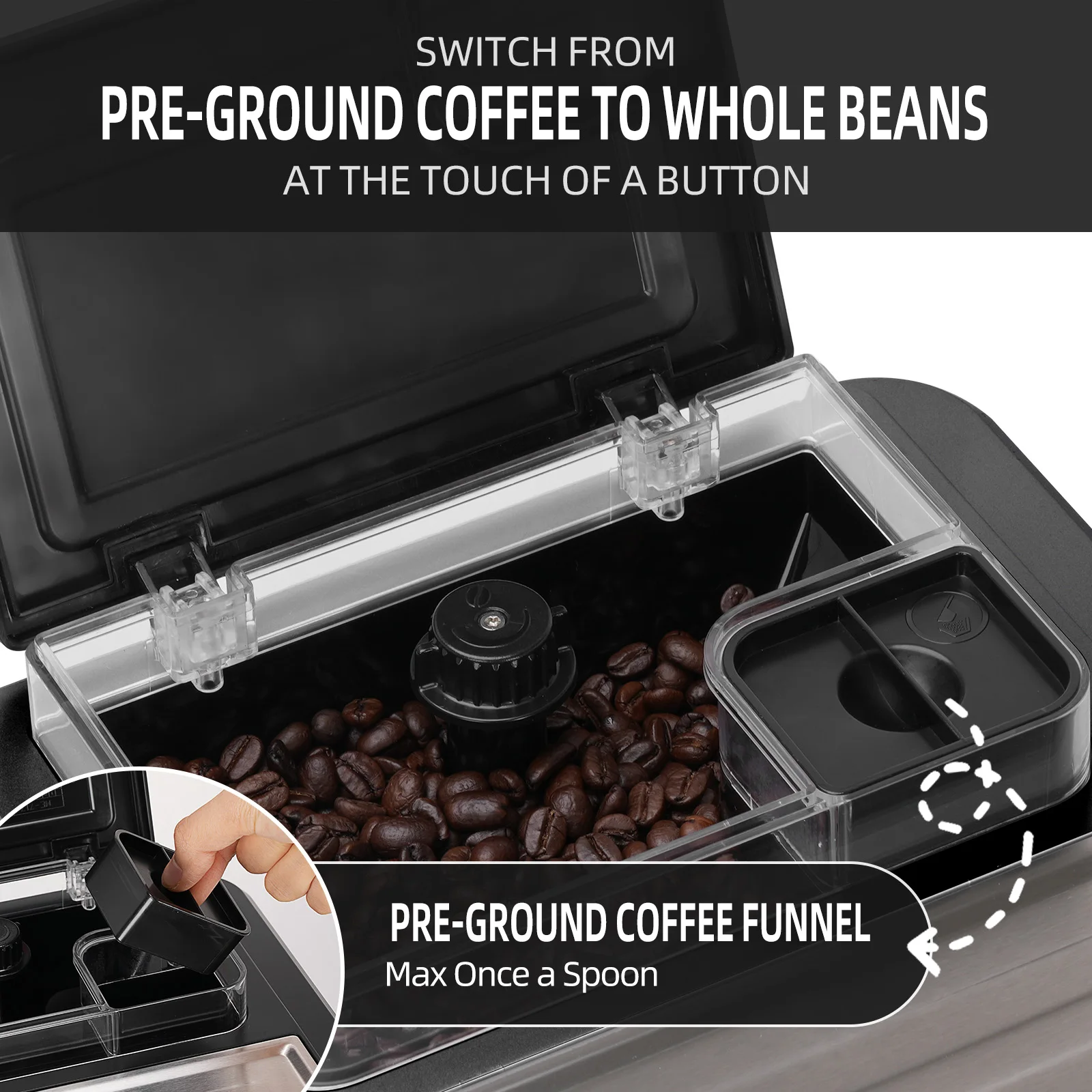 Mcilpoog ES317 máquina de Espresso totalmente automática con Espumador de leche, pantalla táctil, 7 sabores para el hogar, la Oficina y más.