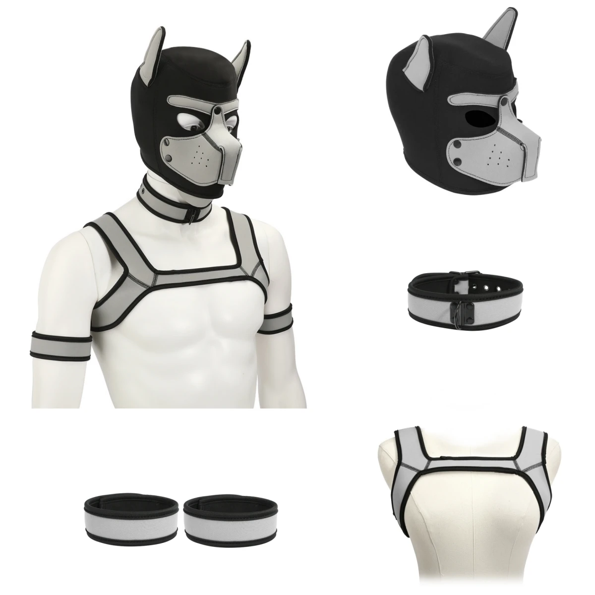 Fetish Exotic Rave Costumes Large Size Padded Rubber Full Head Hood Mask with Collar for Dog Roleplay Accessories Puppy Cosplay 4
