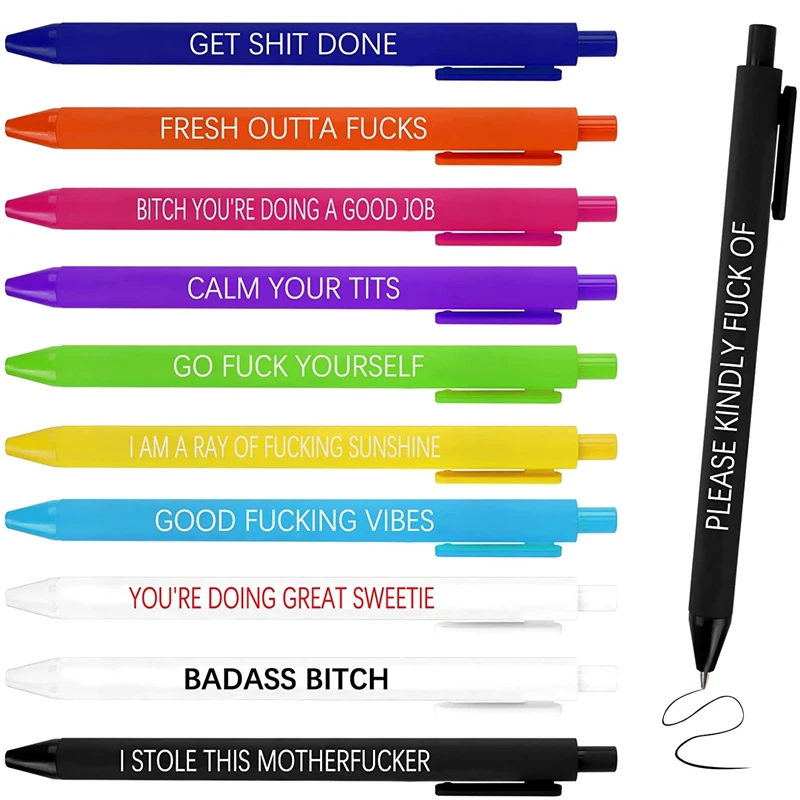 

11 Pcs Funny Daily Pens Fun Ballpoint Pen Set Novelty Gel Pens, Inspirational Nurse Pen Bulk, Retractable Black Ink Pen