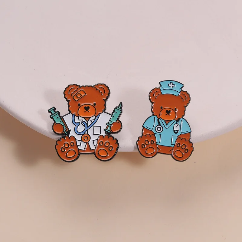 Cute Plush Animal Brooches Medical Bear Metal Badges Small Gifts Wholesale Backpack Accessories Bag Pins for Clothes Brooch Pin