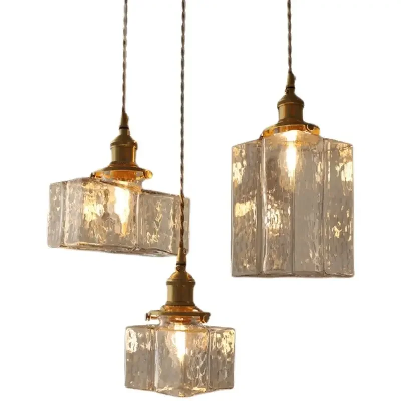 #Rustic Led Ceiling Hanging Lights for Bedroom Dining Table Chandeliers Home Decoration Glass Pendant Lamp Vintage Brass