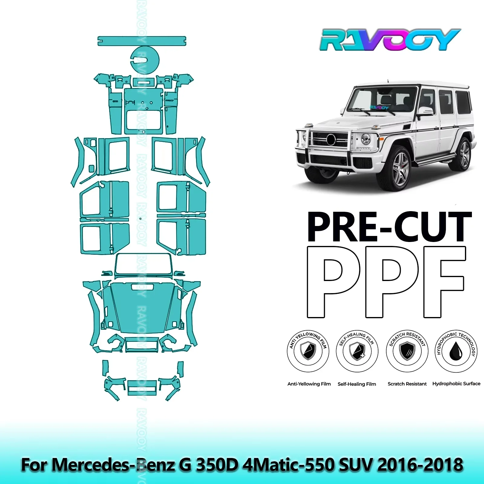 

For Mercedes-Benz G 350D 4Matic-550 SUV 2016-2018 Full Vehicle Clear Bra Precut PPF Paint Protection Film