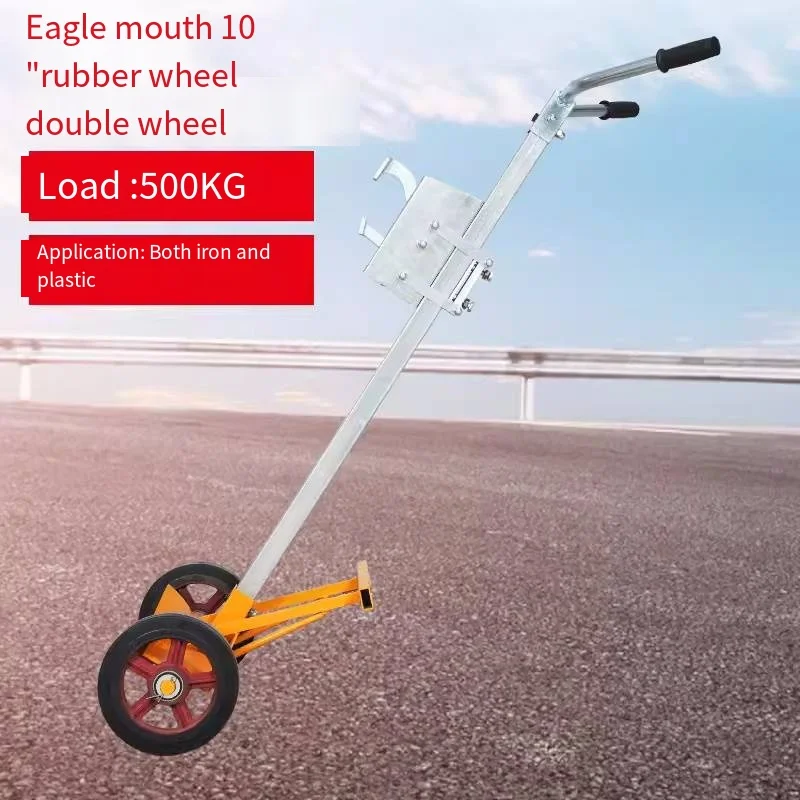 10-Inch Steel Manual Hydraulic Oil Drum Trolley Eagle Mouth Two-Wheel Manual Trolley for Plastic Iron Drum Truck Roll Container