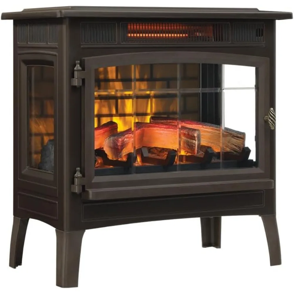 

Indoor Electric Infrared Quartz Fireplace with 3D Flame Effect, Bronze Electric Heating Fireplace Retro and Realistic