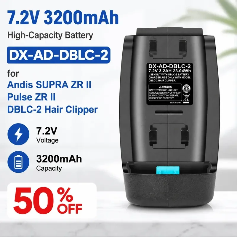 

7.2V 3200mAh High-Capacity Battery for Andis SUPRA ZR II Pulse ZR II DBLC-2 Hair Clipper Fast Shipping In Stock