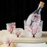 1 Set Japanese Style Flagon Sakura Wine Glasses and Wine Decanter Handmade Cocktails Glassware Vintage Small Teacups Water Cup